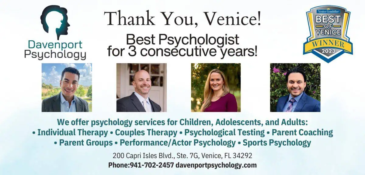 best psychologist in Venice FL 3 years in a row | Davenport Psychology