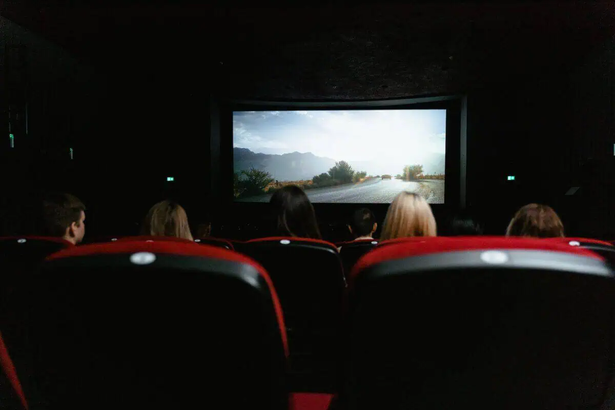 a group of people watching movie