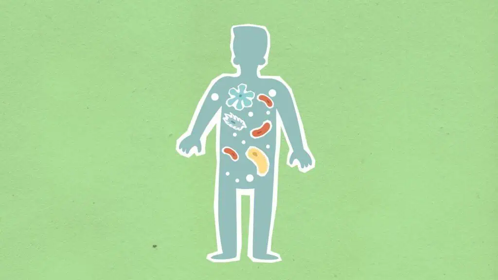 paper applique of human figure with bacteria