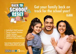 Smiling family promoting back-to-school mental health support in Sarasota and Venice with Dr. Keri Downs, licensed psychologist