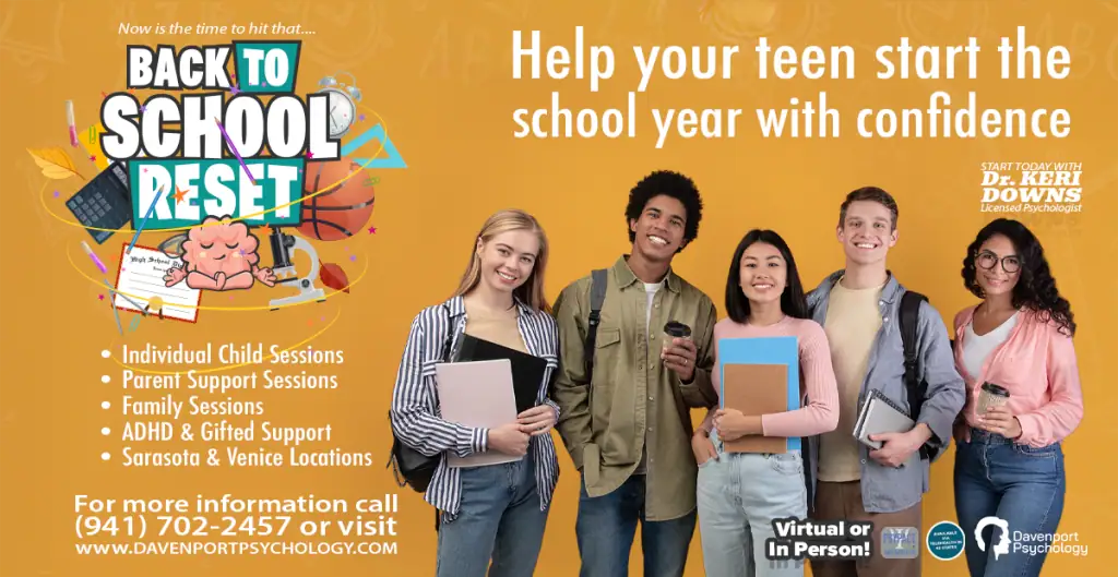 Group of teens holding books promoting gifted student therapy in Sarasota and Venice with Dr. Keri Downs, licensed psychologist