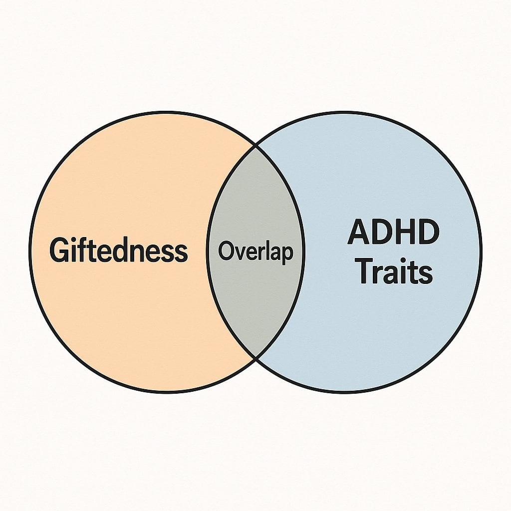 A Venn diagram depicting the overlap between giftedness and ADHD traits