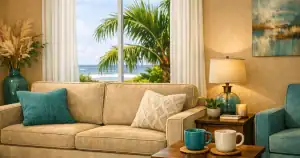 Warm Florida living room setting with two coffee mugs representing couples beginning marriage counseling in Venice FL