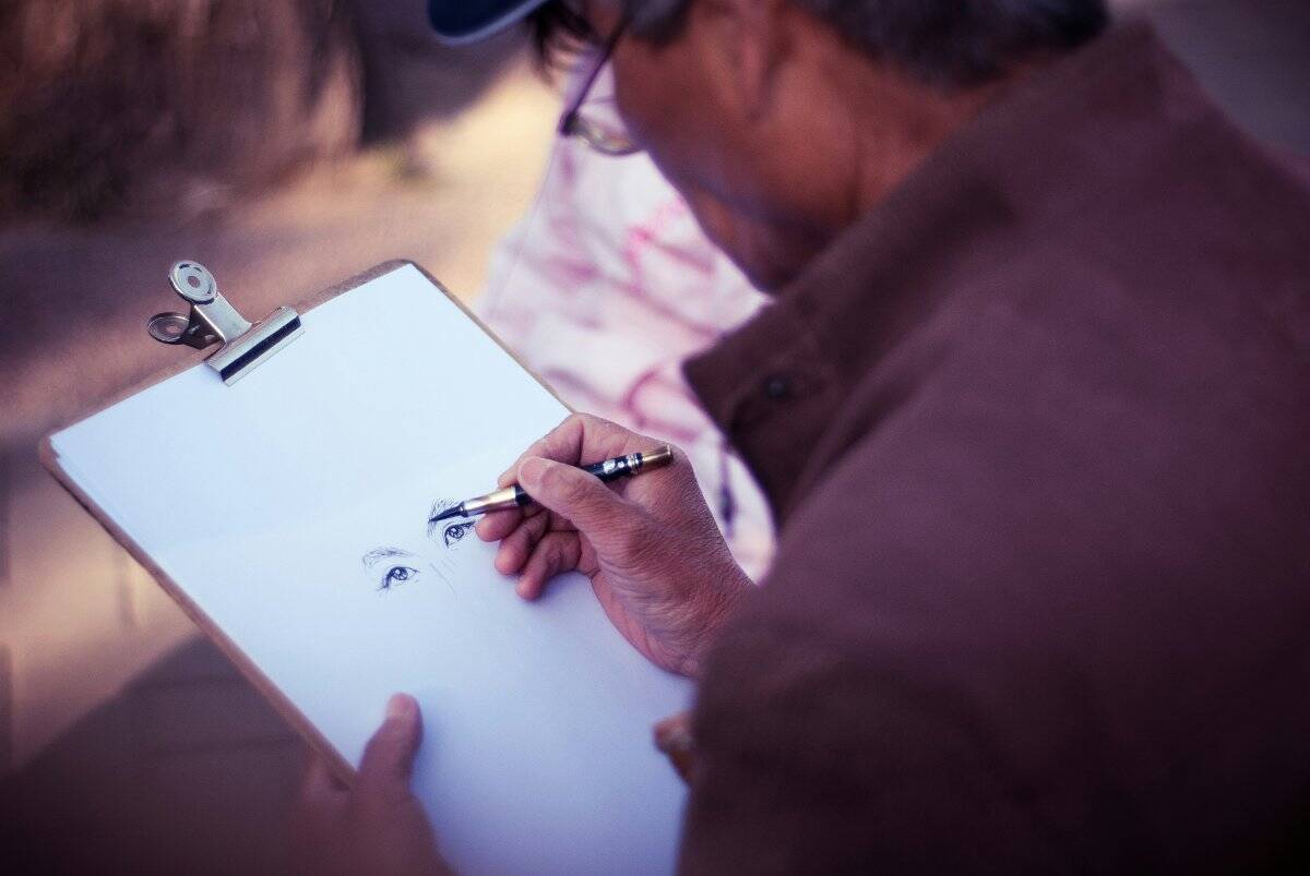 Older adults participating in an art class