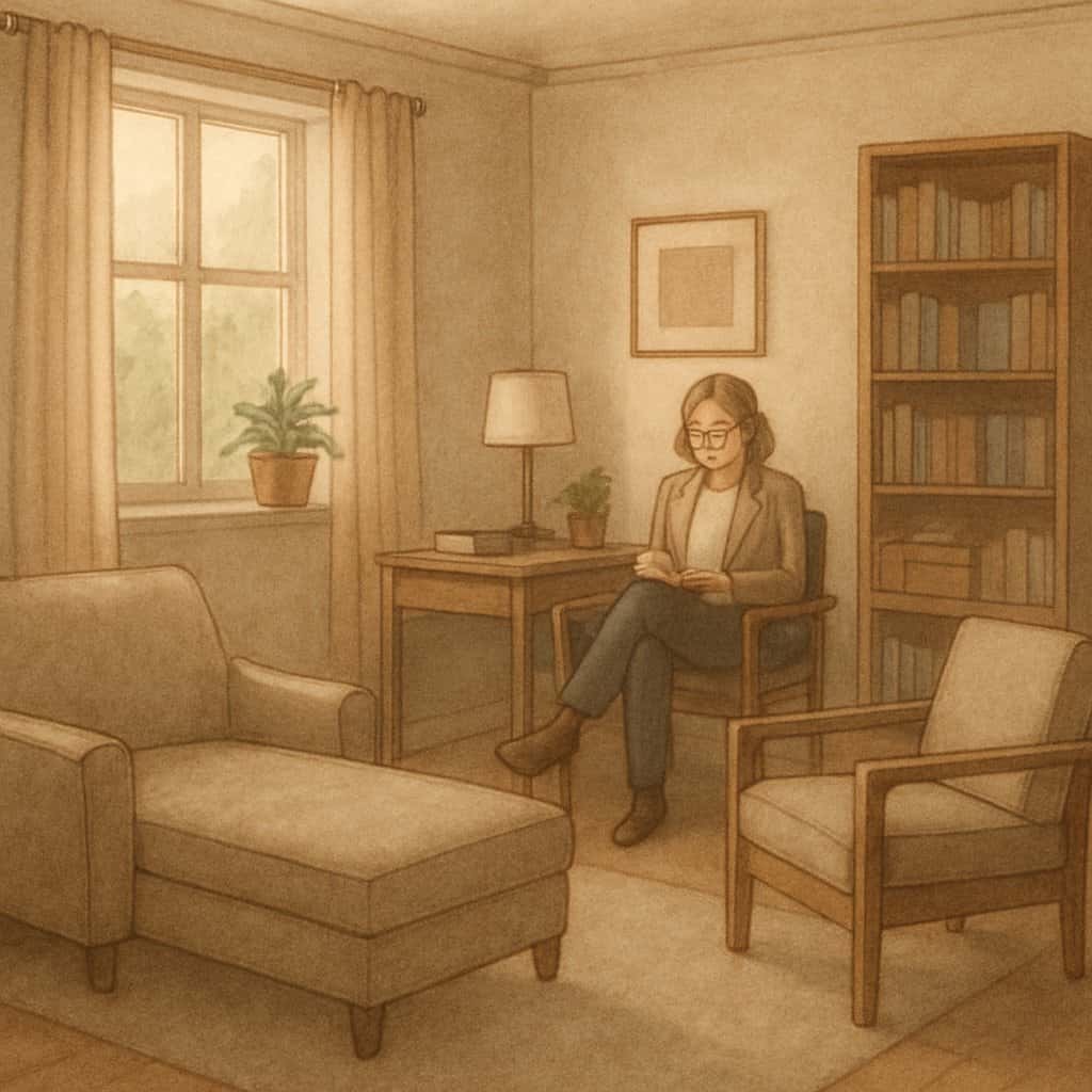 A comforting image of a therapist's office