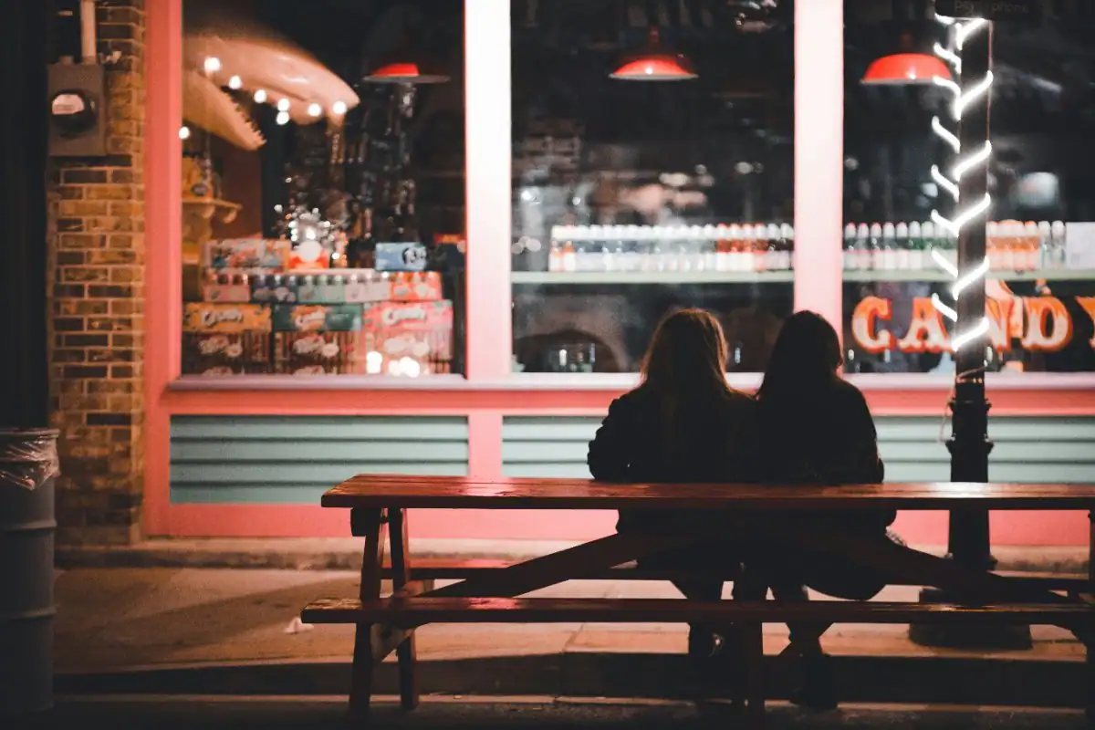 A couple enjoying a date night at a cozy café