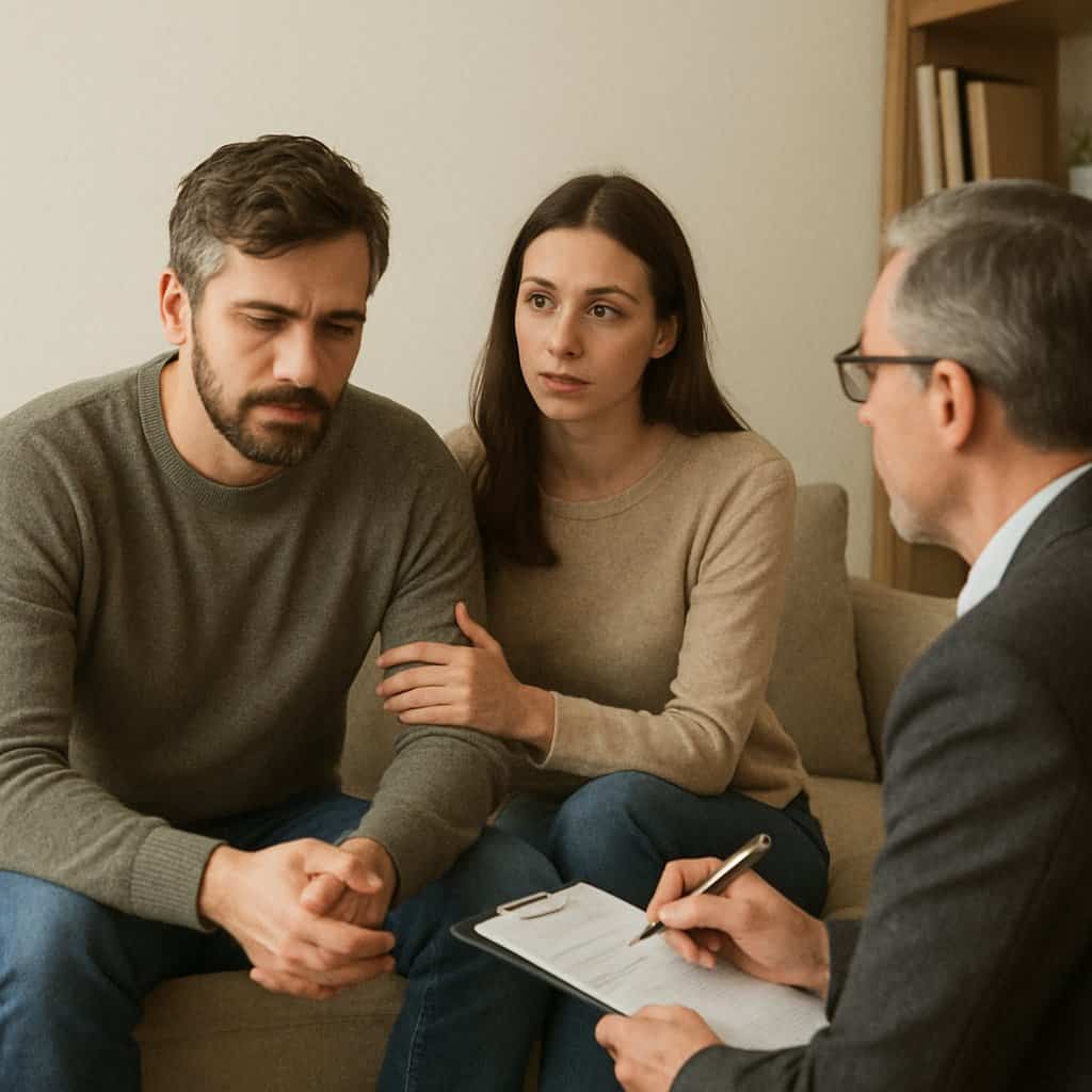 A couple and a therapist in a session