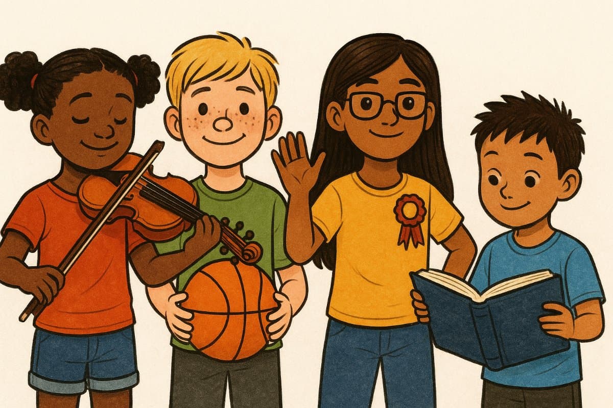 A diverse group of children highlighting different talents and traits